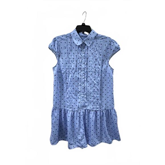 NWT Anthropologie Maeve Blue Polka Dot Cap-Sleeve Button Front Romper Siz Medium - Picture 2 of 9